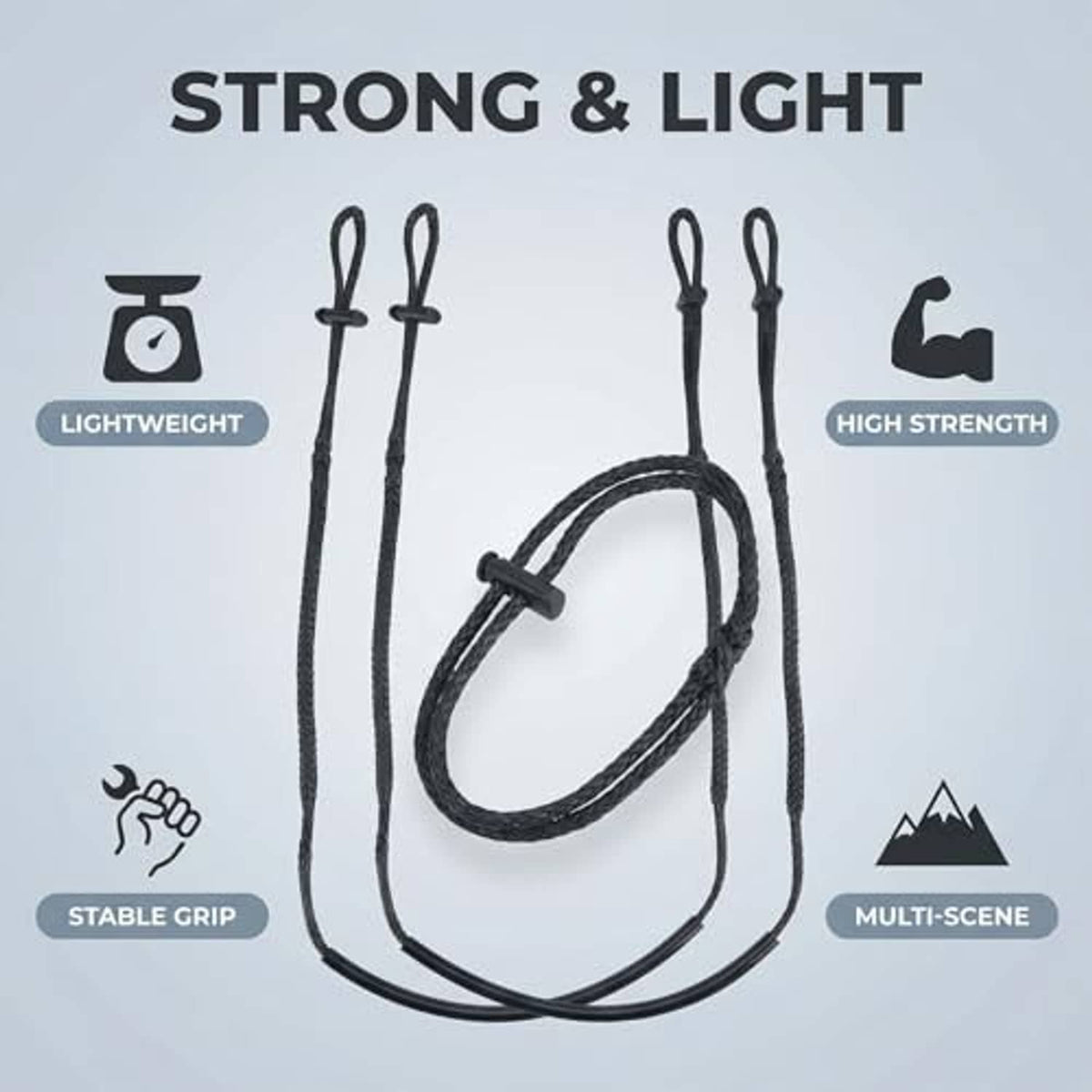3-pack climbing stick aider straps with braided loop center and U-shaped feet loops