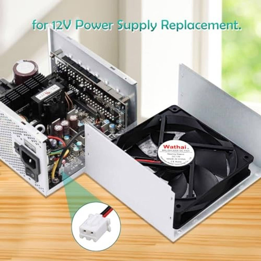 Black 120mm 12V DC 2-pin cooling fan for power supply replacement