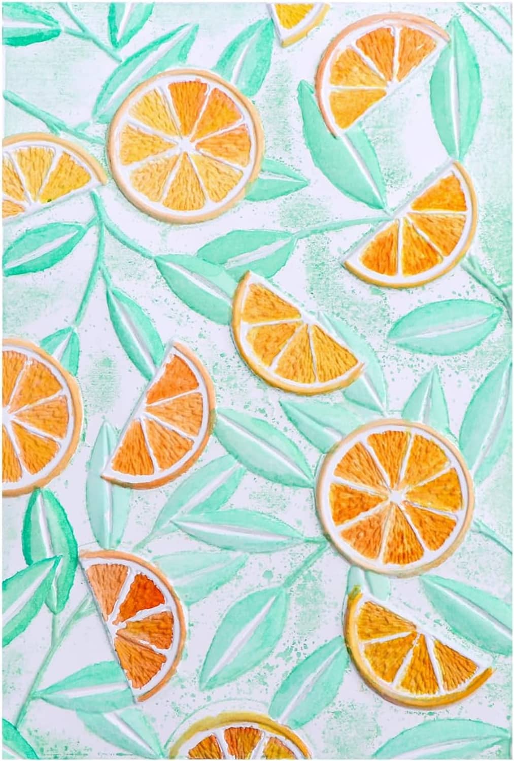 Lemon and leaf textured embossing template sheet for card making