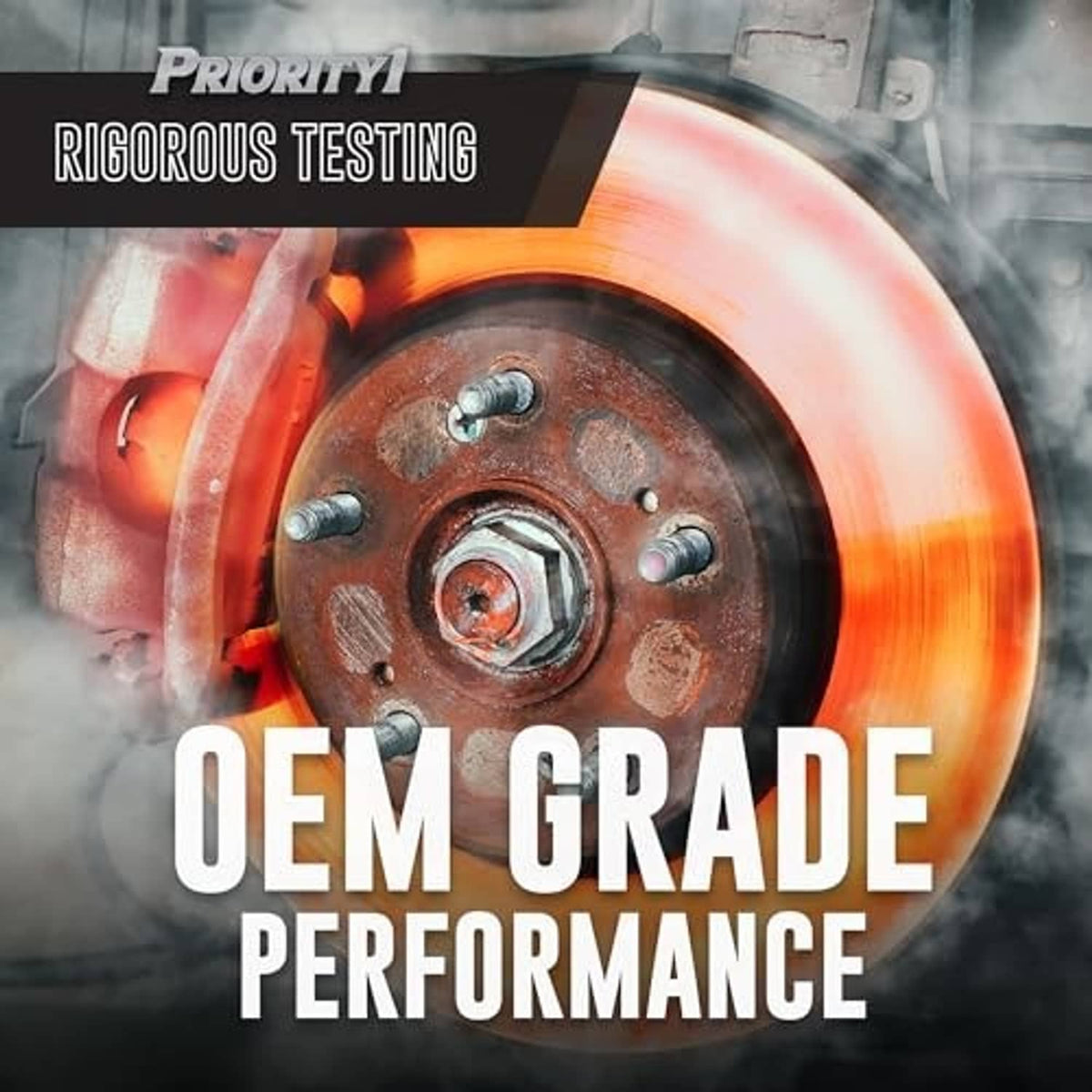 Brake performance marketing graphic with spinning rotor and OEM grade performance text