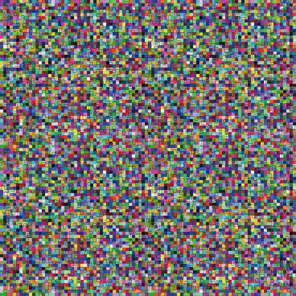 1000-piece jigsaw puzzle artwork close-up with multicolor mosaic blocks