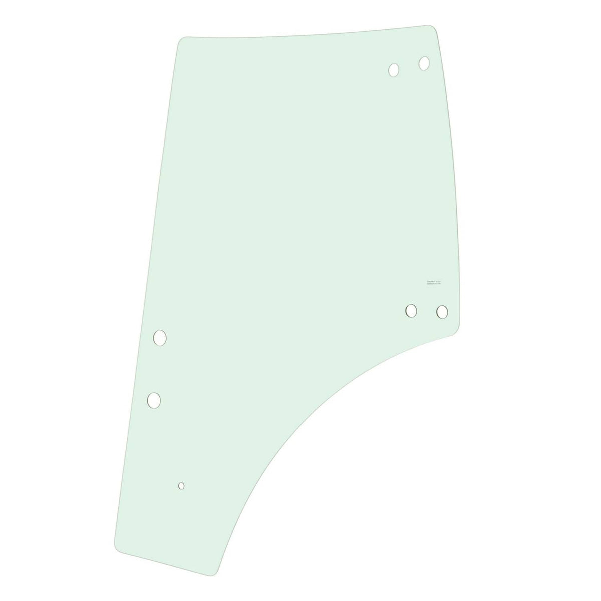 Right side cab door glass panel with multiple mounting holes