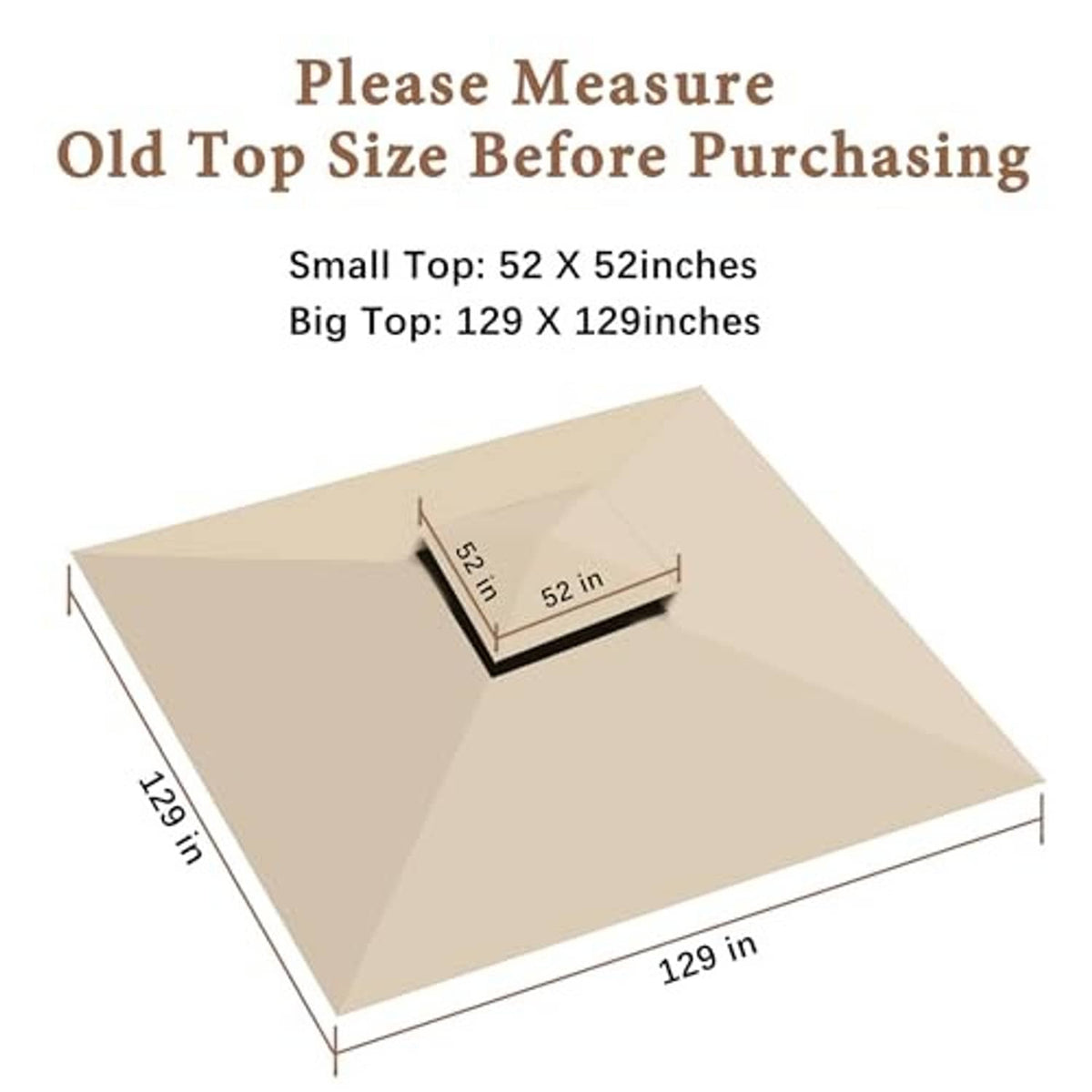 Light beige replacement gazebo roof canopy top size diagram