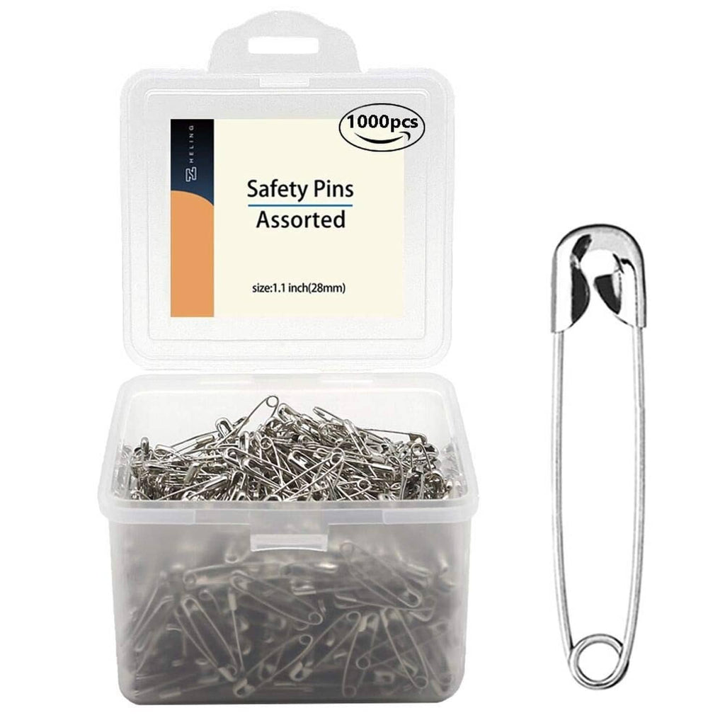 Assorted safety pins kit with clear storage box and one silver-tone pin