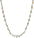 Gold-plated tennis necklace with graduated white CZ stones, heart-shaped center cluster