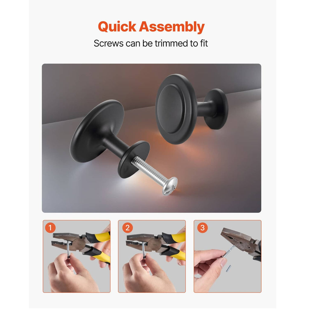 Black mushroom cabinet knobs with screws for quick assembly and installation