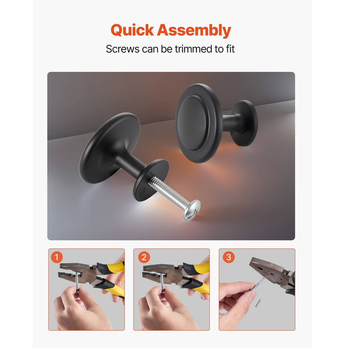 Black mushroom cabinet knobs with screws for quick assembly and installation