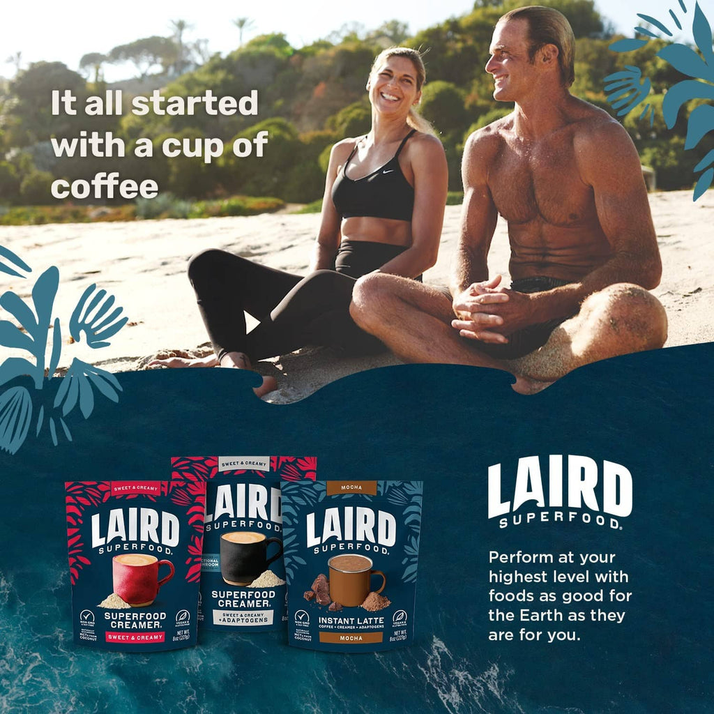 Laird Superfood coconut creamer pouches with coffee cups