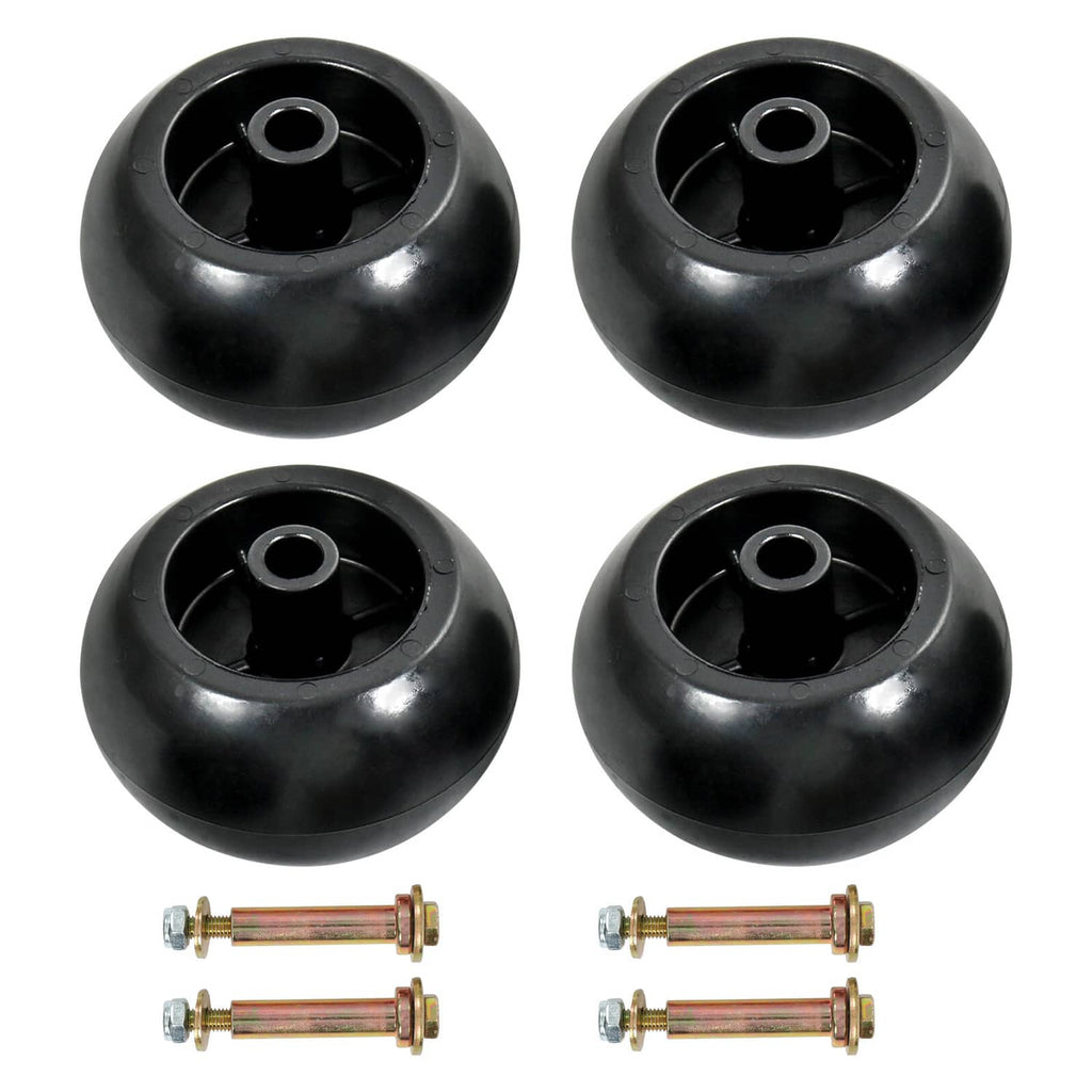 Deck wheel hardware kit with four black wheel hubs and axle bolts