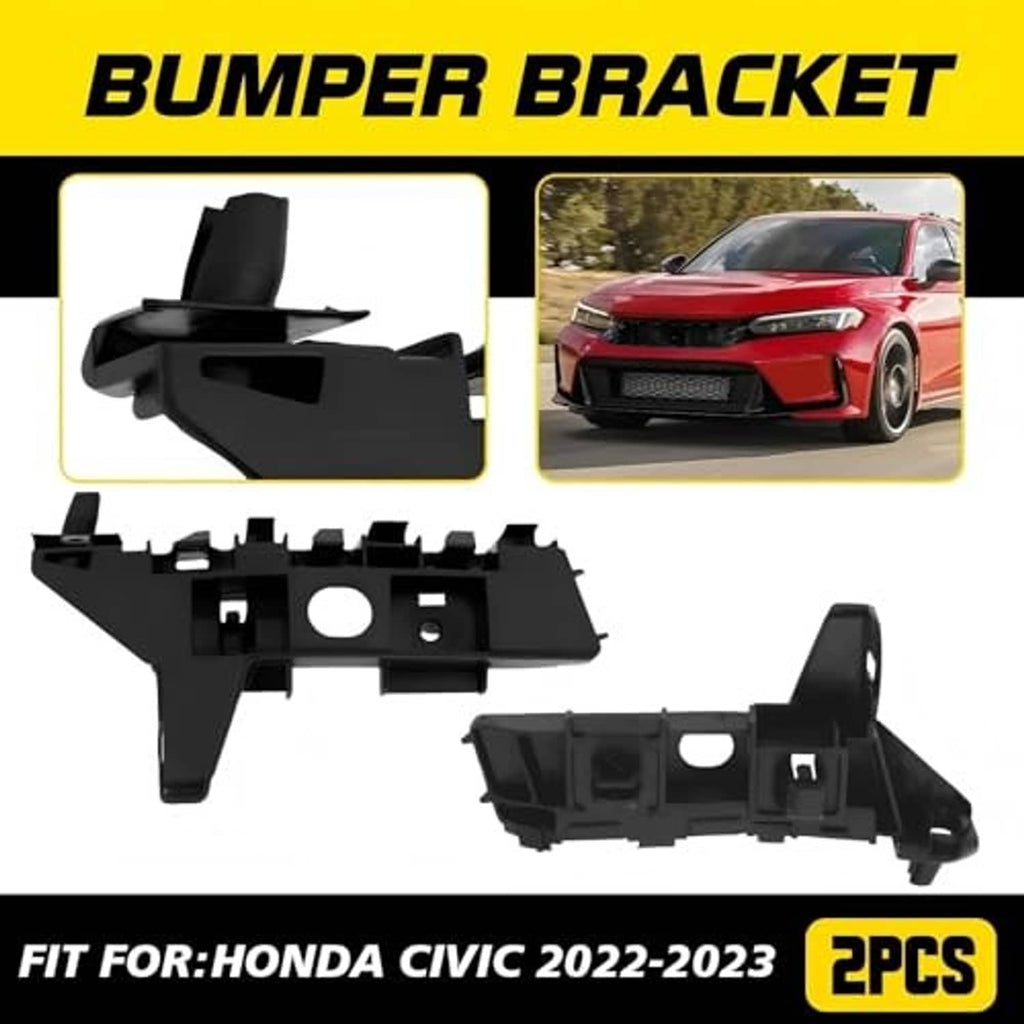Black front bumper brackets, 2-piece set with connector tabs and rectangular cutouts