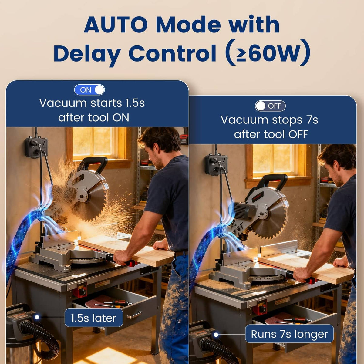 Vacuum switch auto mode with delay control, ON/OFF switching logic display