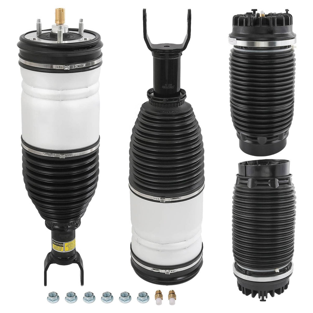 Air suspension struts with coil springs, black and white, front and rear pair with hardware