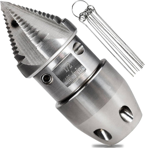 Stainless steel sewer jetter nozzle with conical head and 1/2 NPT connection