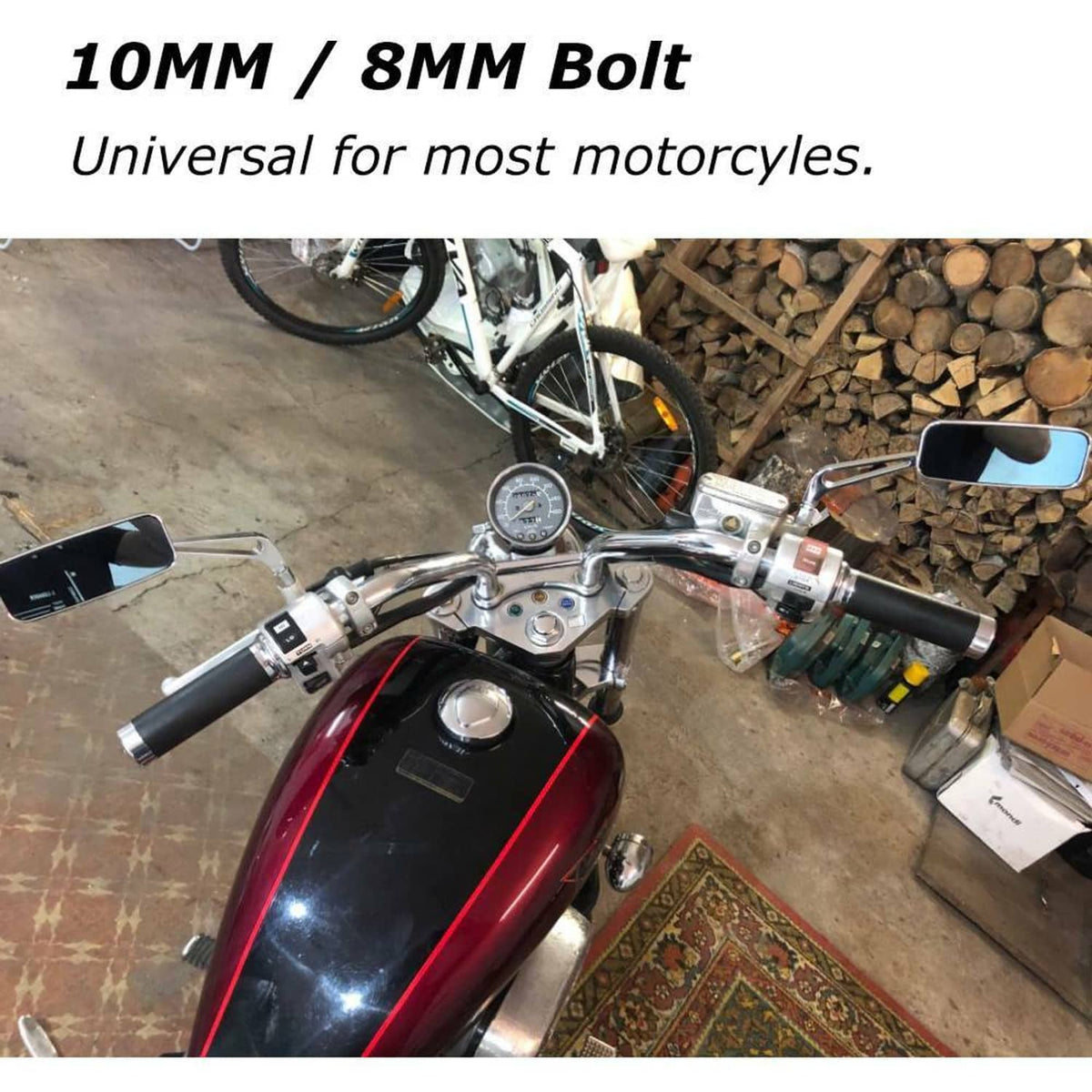 Motorcycle handlebar rearview mirror set, blue-tinted mirrors and chrome mounts