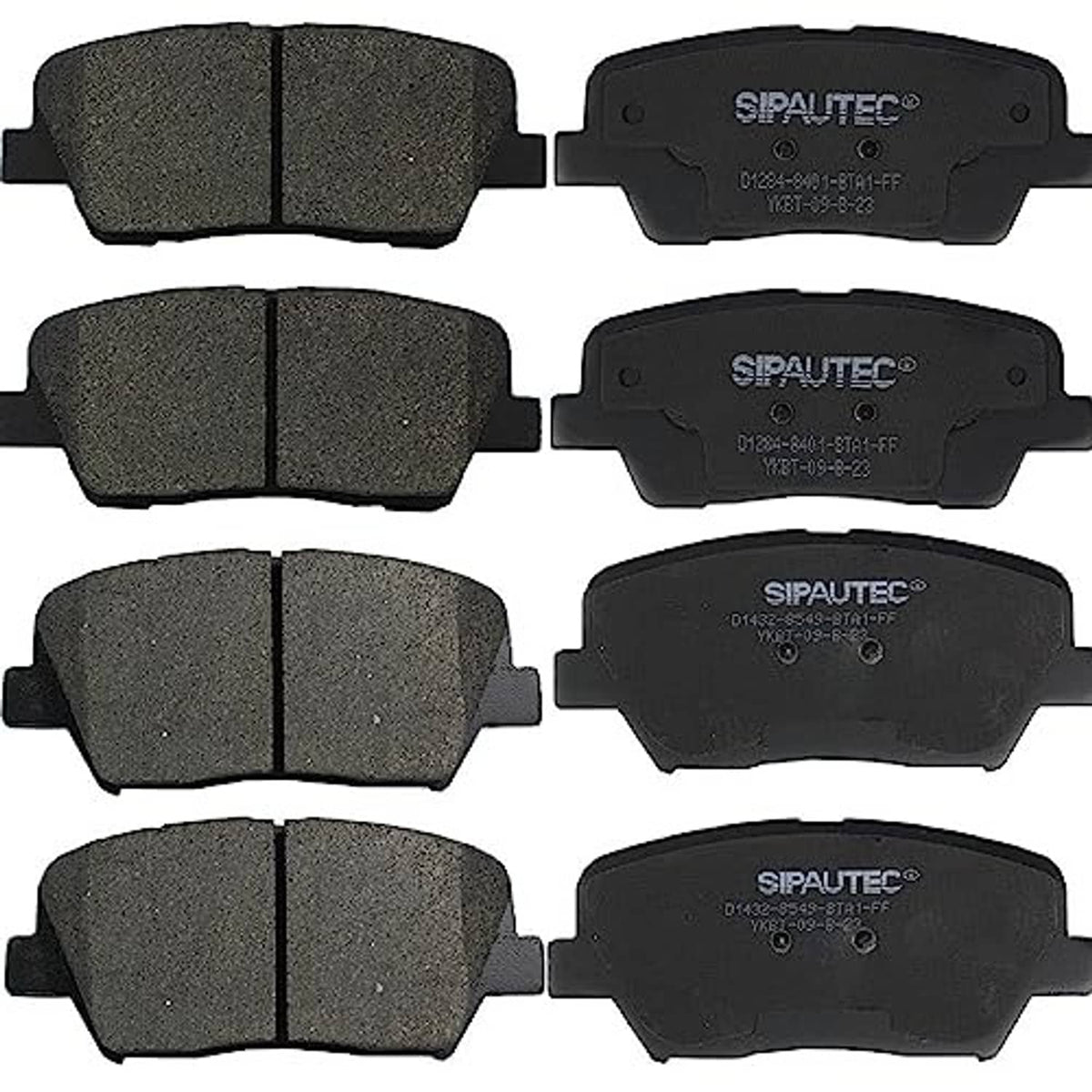 SIPAUTEC ceramic disc brake pad set, four front and rear pads, dark gray/black