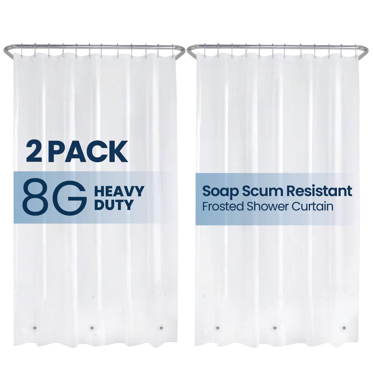 Frosted shower curtain liner, 2-pack, 8G heavy duty fabric with metal grommets