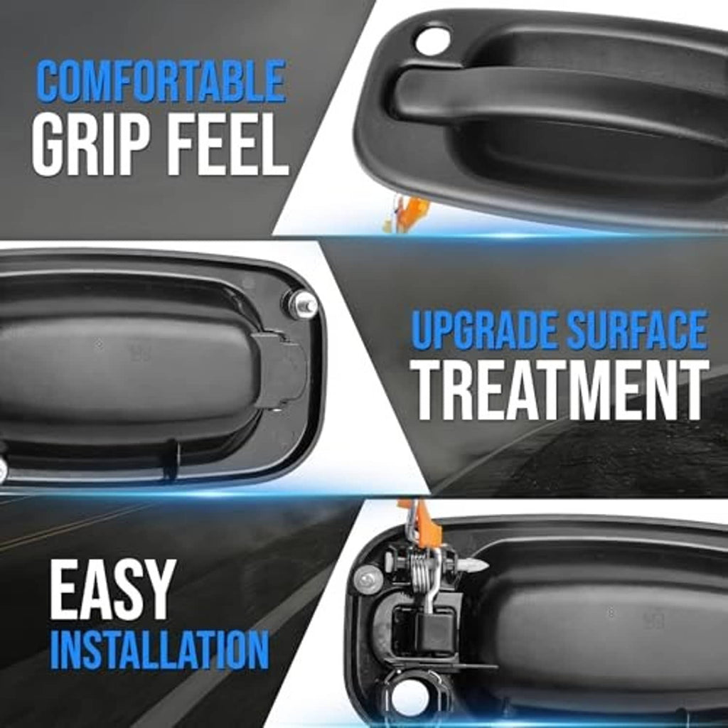 Black exterior door handle with textured grip and keyhole opening