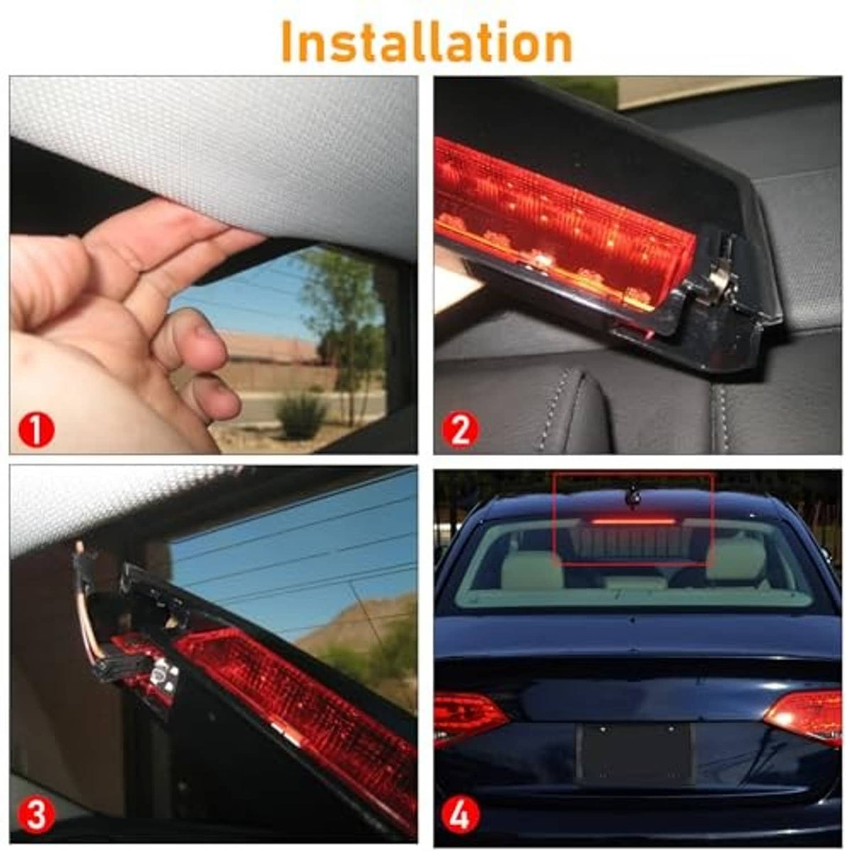 Center brake light installation steps showing rear light module mounting