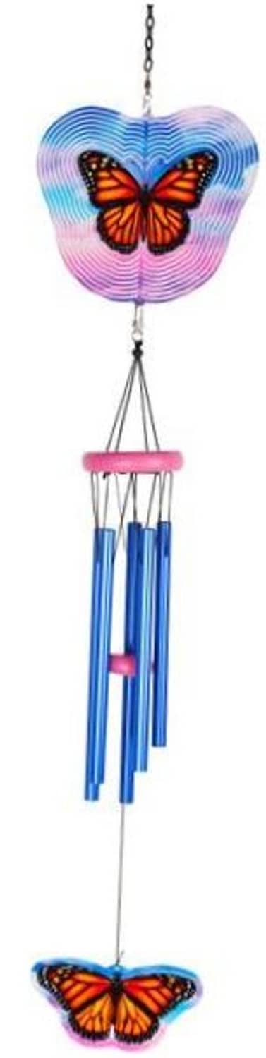 Butterfly wind spinner chime with blue hanging rods and top and bottom butterflies