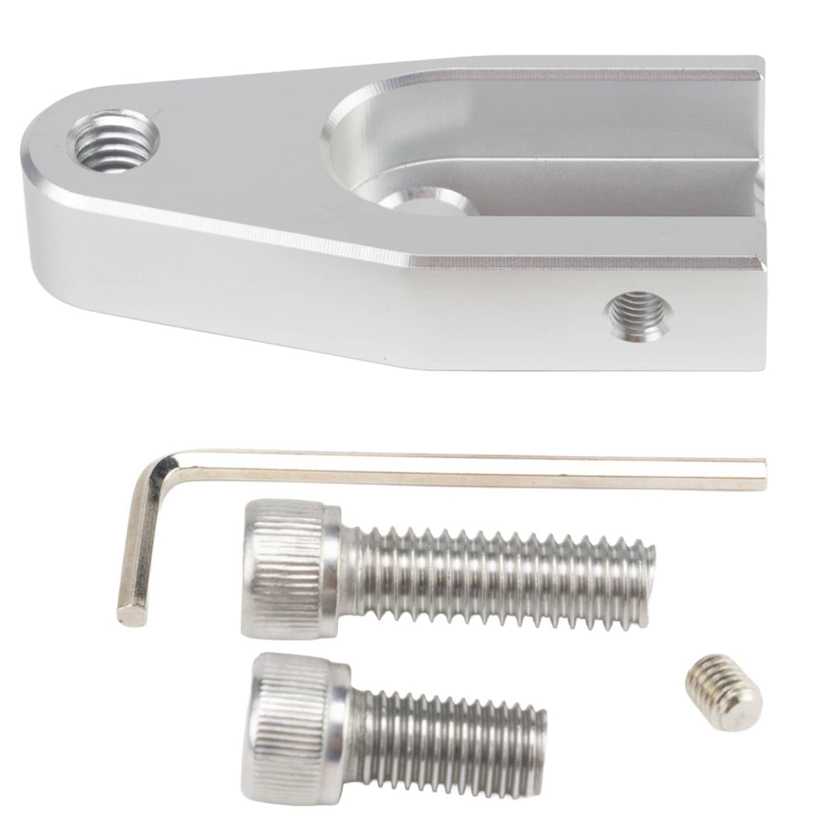 Silver metal mounting bracket with two screws and loose hex key, set included