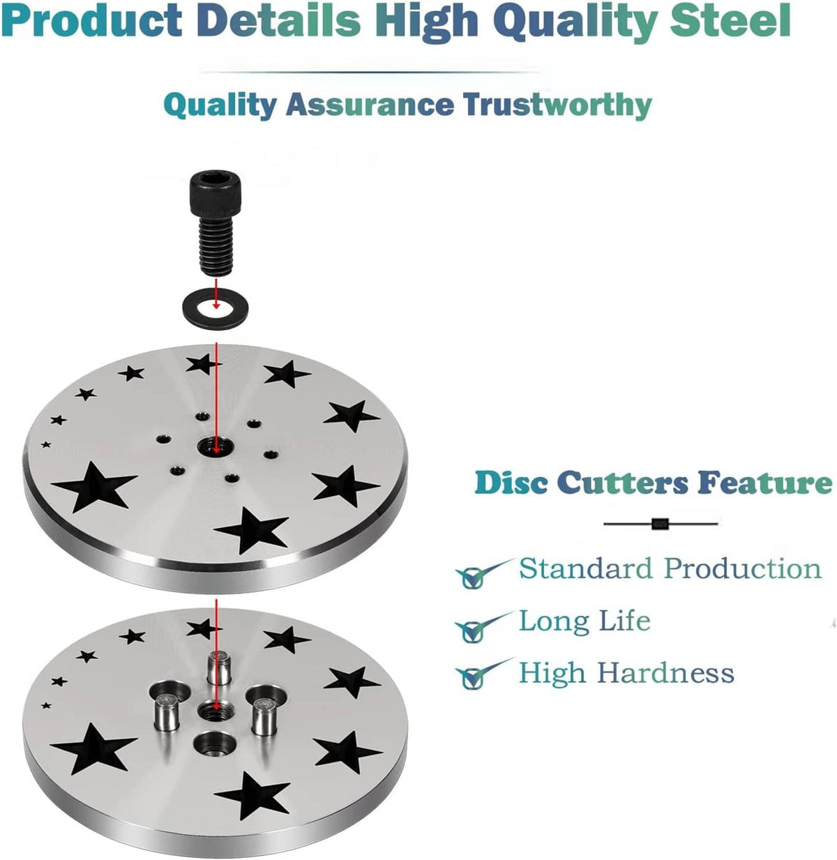 Star disc cutter with stacked punch plates and guide pins for star stamping