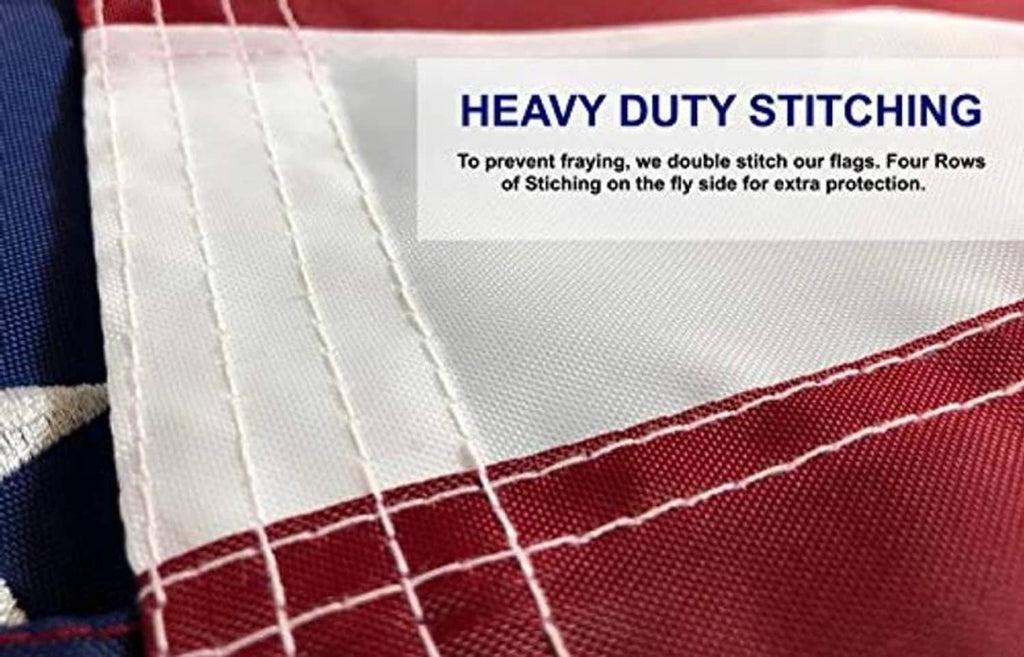 Close-up of flag stitching and hem edge with red border and white fabric panel
