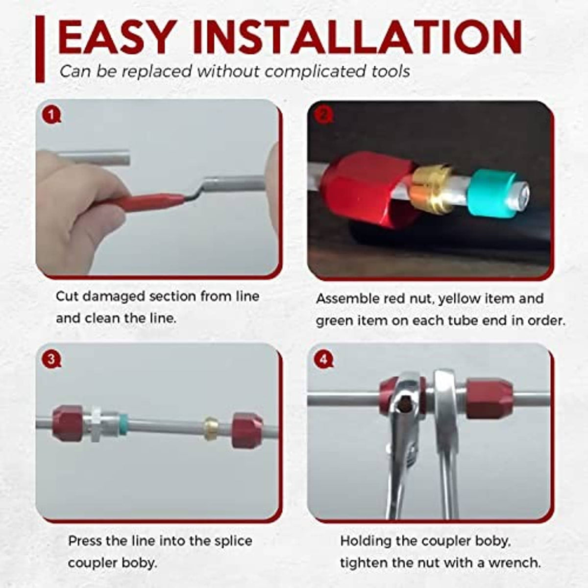 AC splice installation steps showing red connector and green seal placement