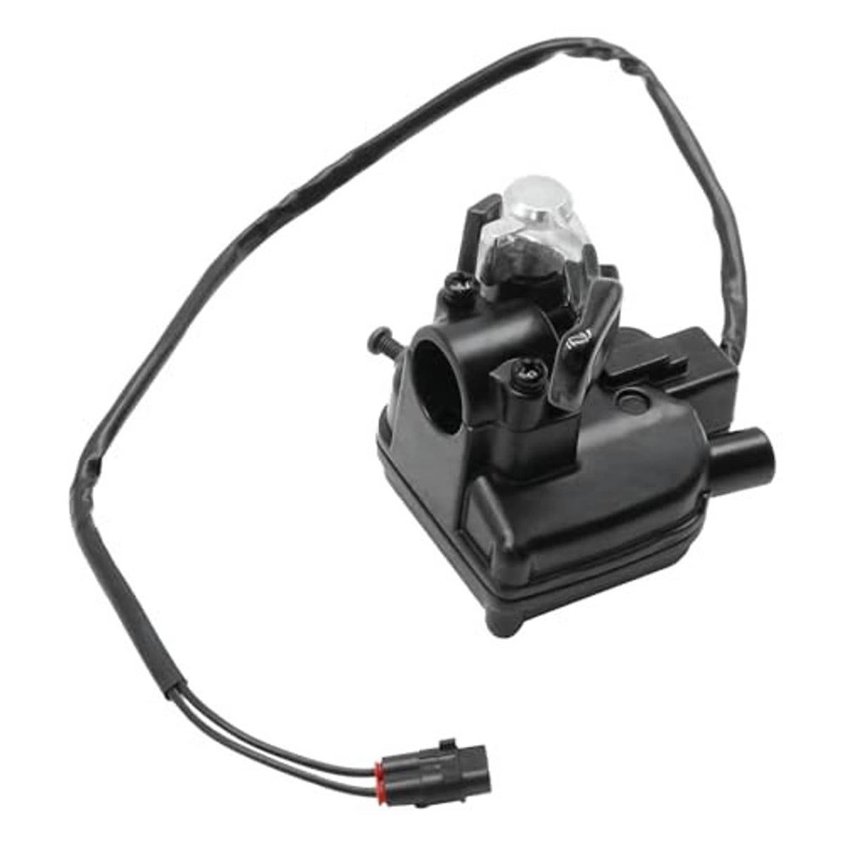 Black thumb throttle assembly with cable harness and clear thumb lever