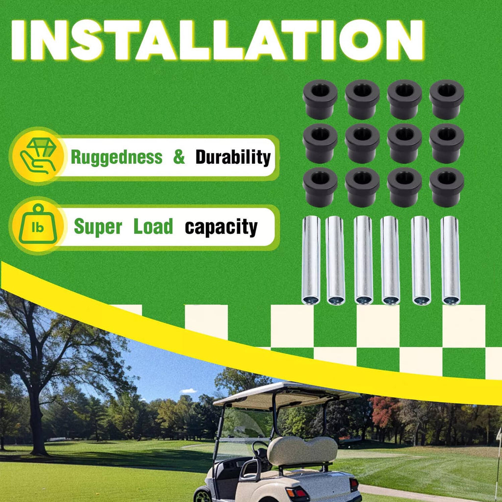 Leaf spring bushing installation kit with multiple black bushings and silver metal tubes