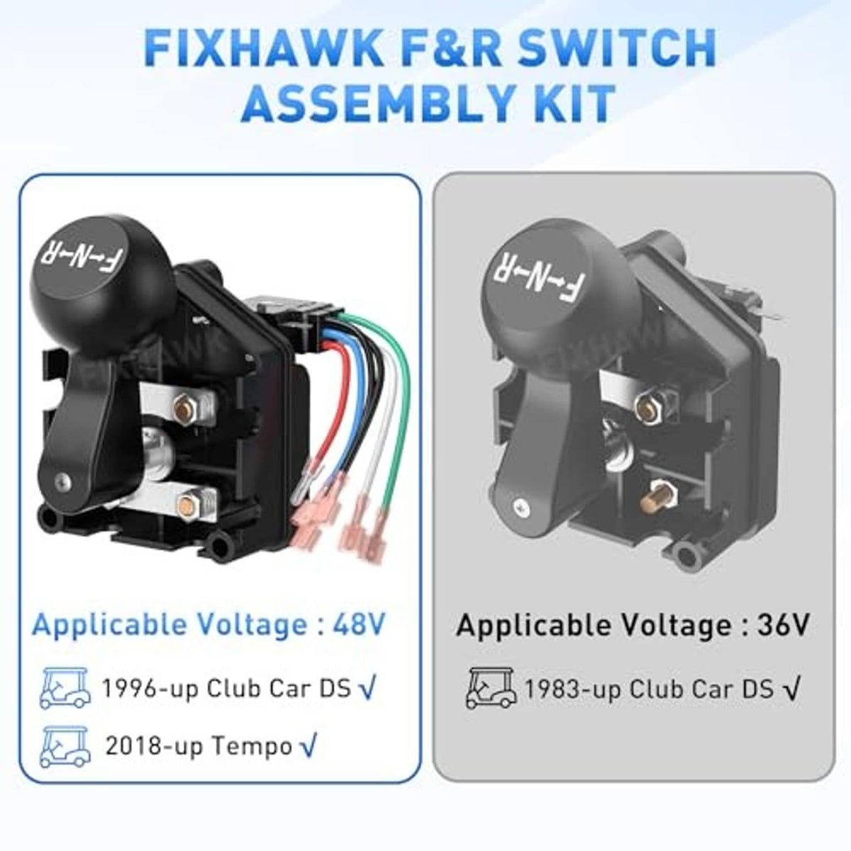 F/R switch assembly kit with black lever handle and wiring terminals