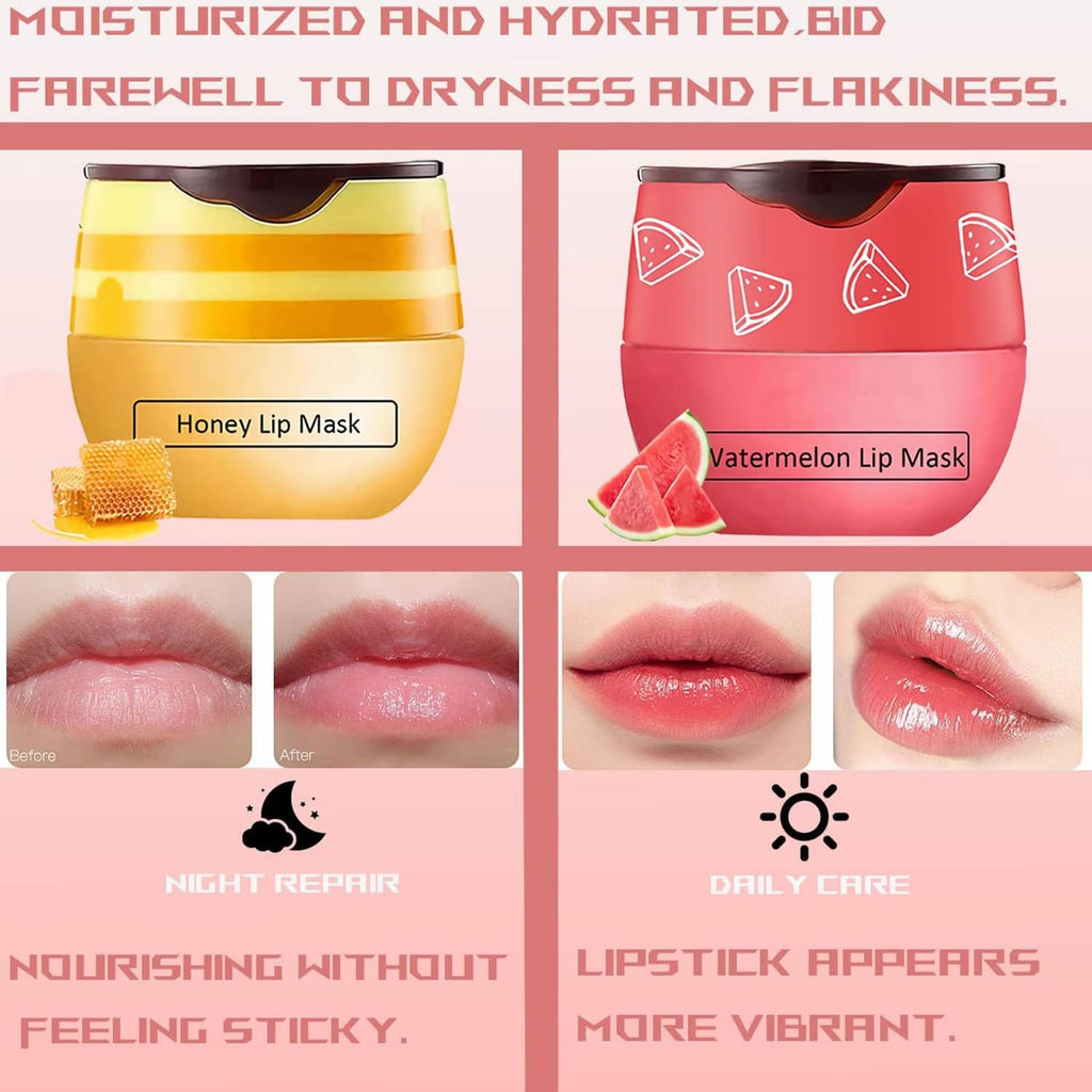 TIRDET lip mask balms with honey and watermelon pots plus close-up lip finish