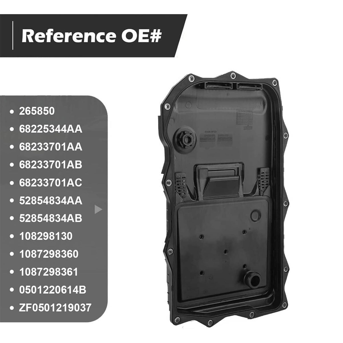 Automatic transmission oil pan underside with mounting holes and installed bolt hardware