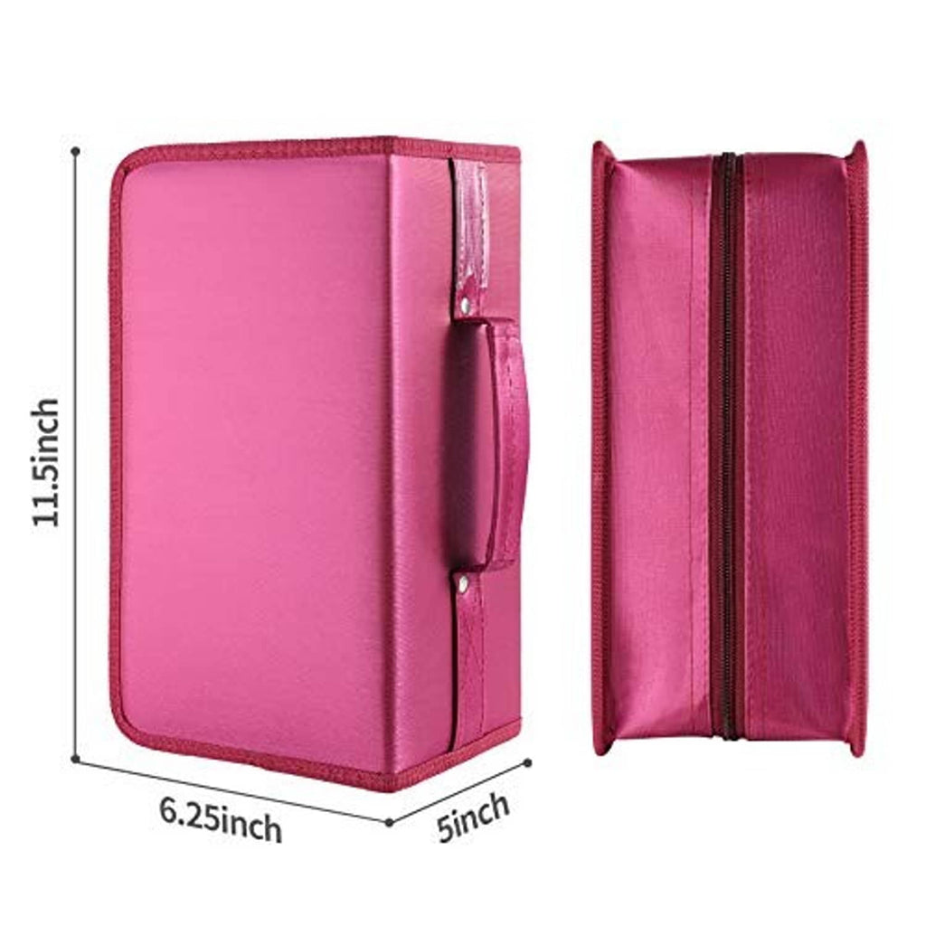 Pink disc storage case showing front pocket and side zipper compartment.