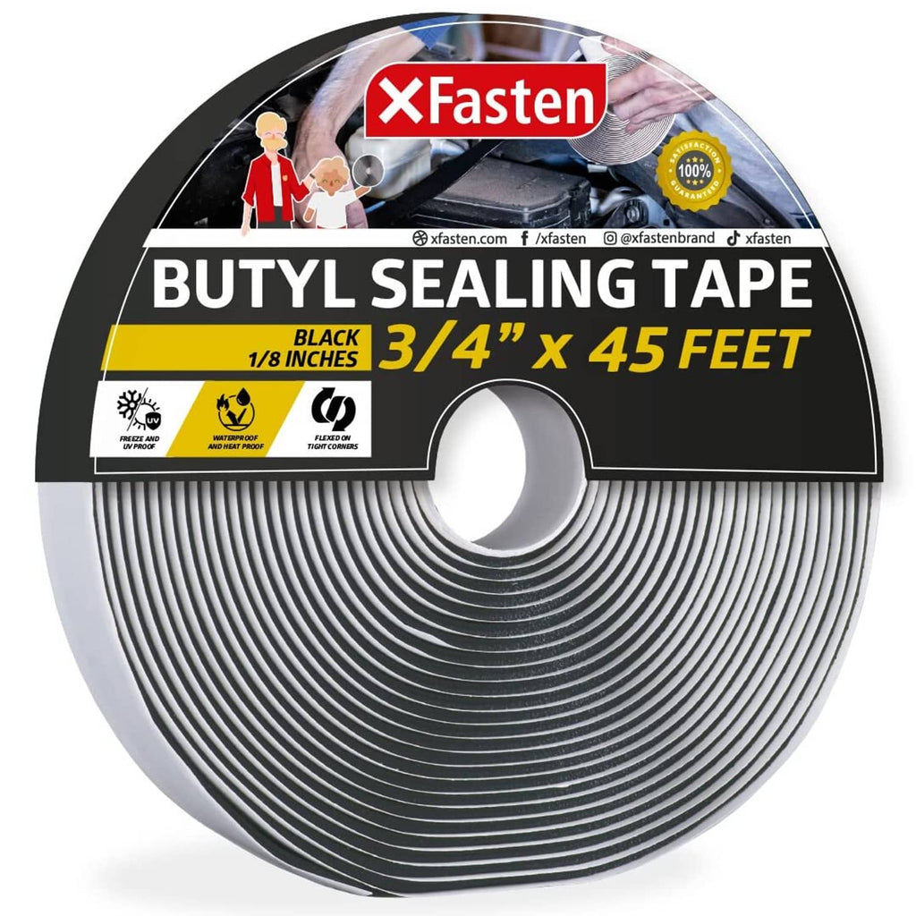 XFasten butyl sealing tape roll, black 3/4 in wide, 45 ft, waterproof adhesive