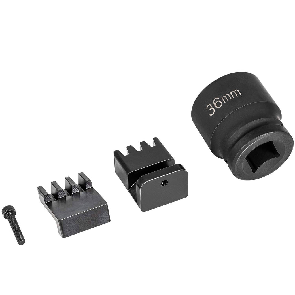 36mm socket tool kit with two holder blocks and threaded bolt