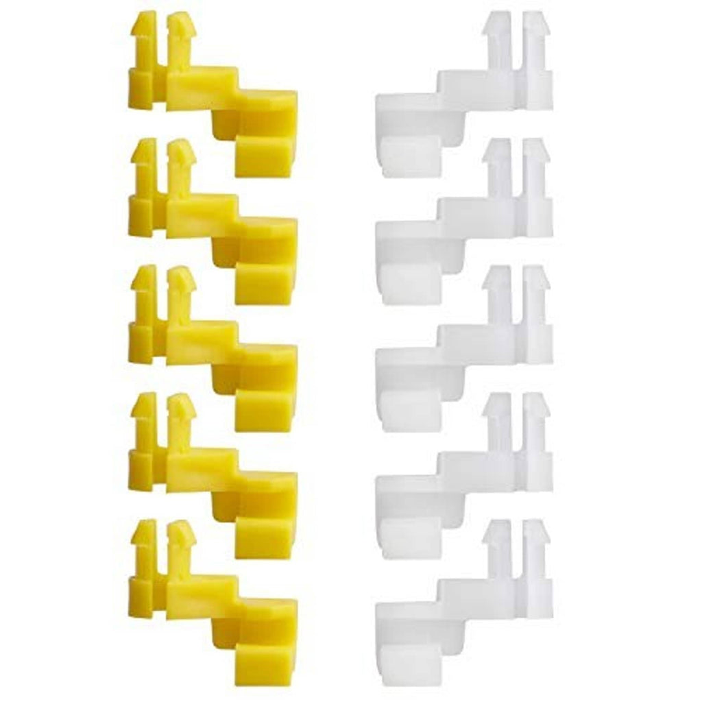 Door lock rod clips set, multiple yellow and white plastic pieces