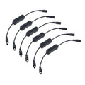 Black DC inline on/off switch cable set, six inline switches with 5.5x2.1mm DC plugs