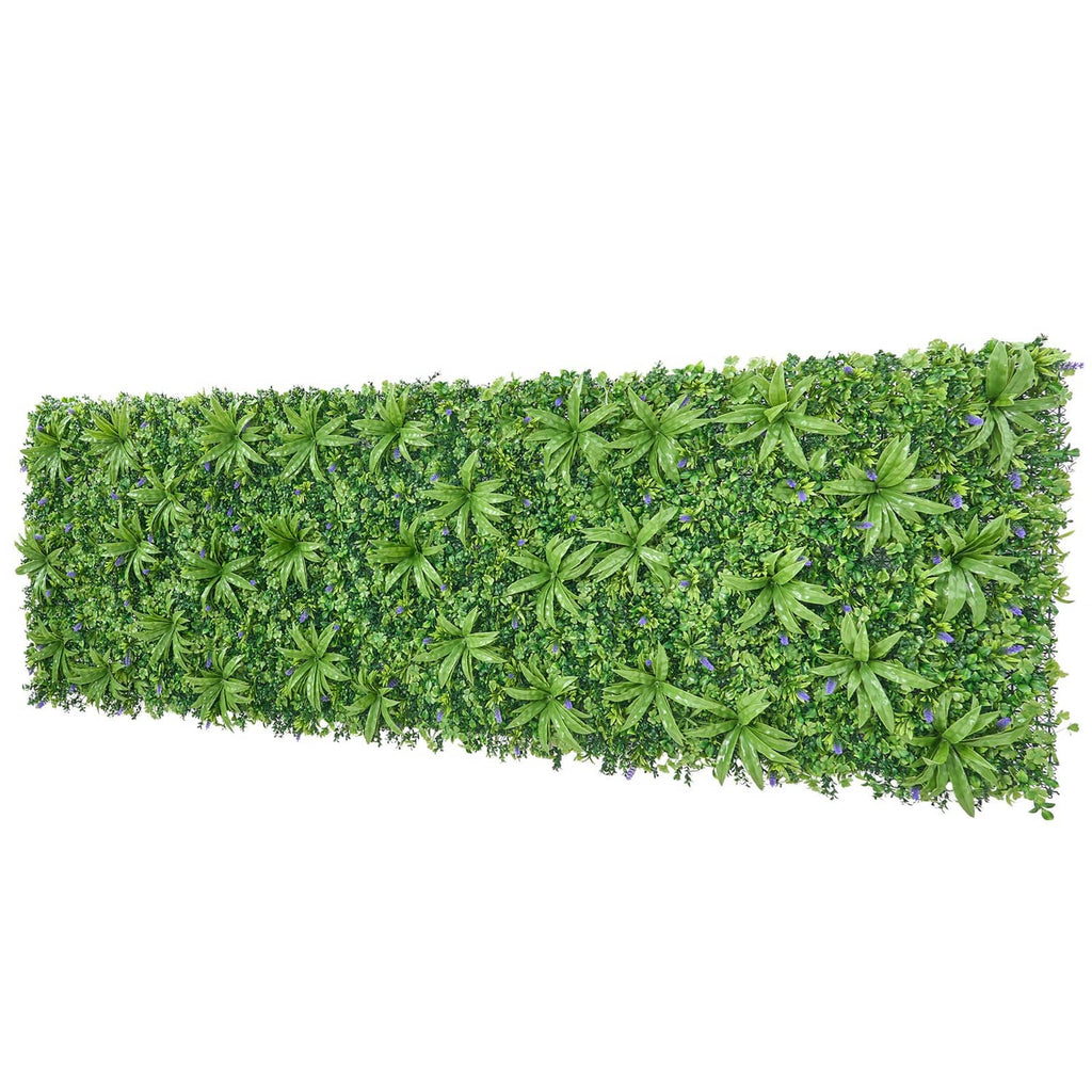 Artificial boxwood wall panel with thick green leaf coverage and trimmed edge.
