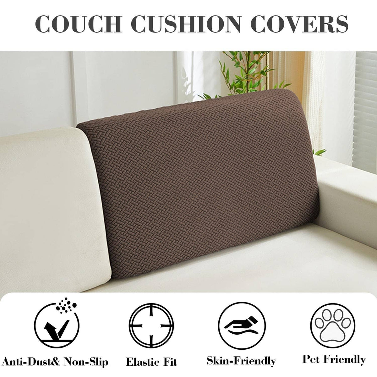 Texture brown couch cushion back cover with geometric fabric pattern