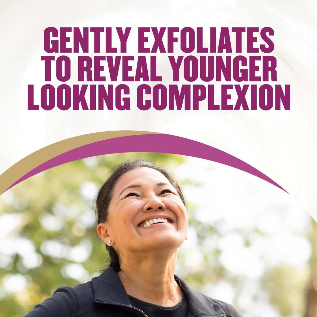 Woman with gently exfoliates to reveal younger-looking skin banner for cream