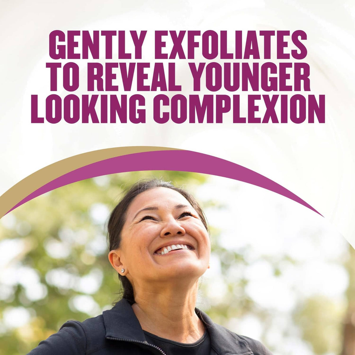 Woman with gently exfoliates to reveal younger-looking skin banner for cream
