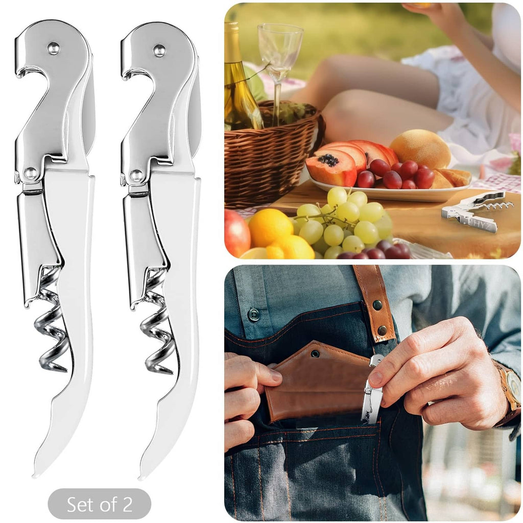 Set of 2 chrome waiter wine corkscrew keys with built-in foil cutter