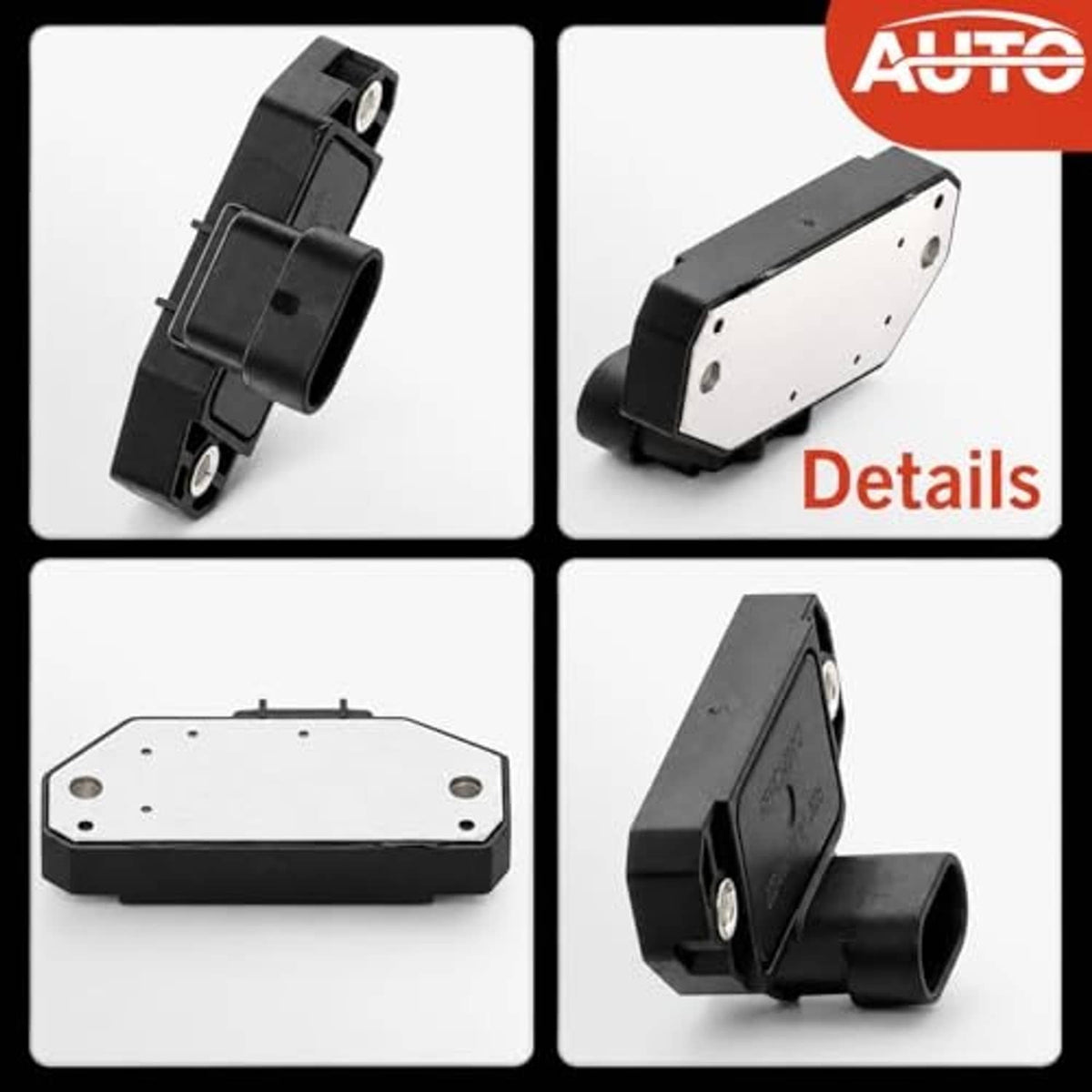 Ignition control module detail view with mounting clip, connector, and metal plate