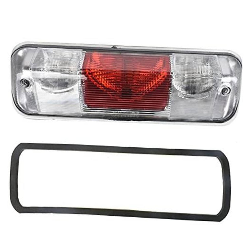 Rear center brake light lamp with clear lens and red reflector, chrome housing
