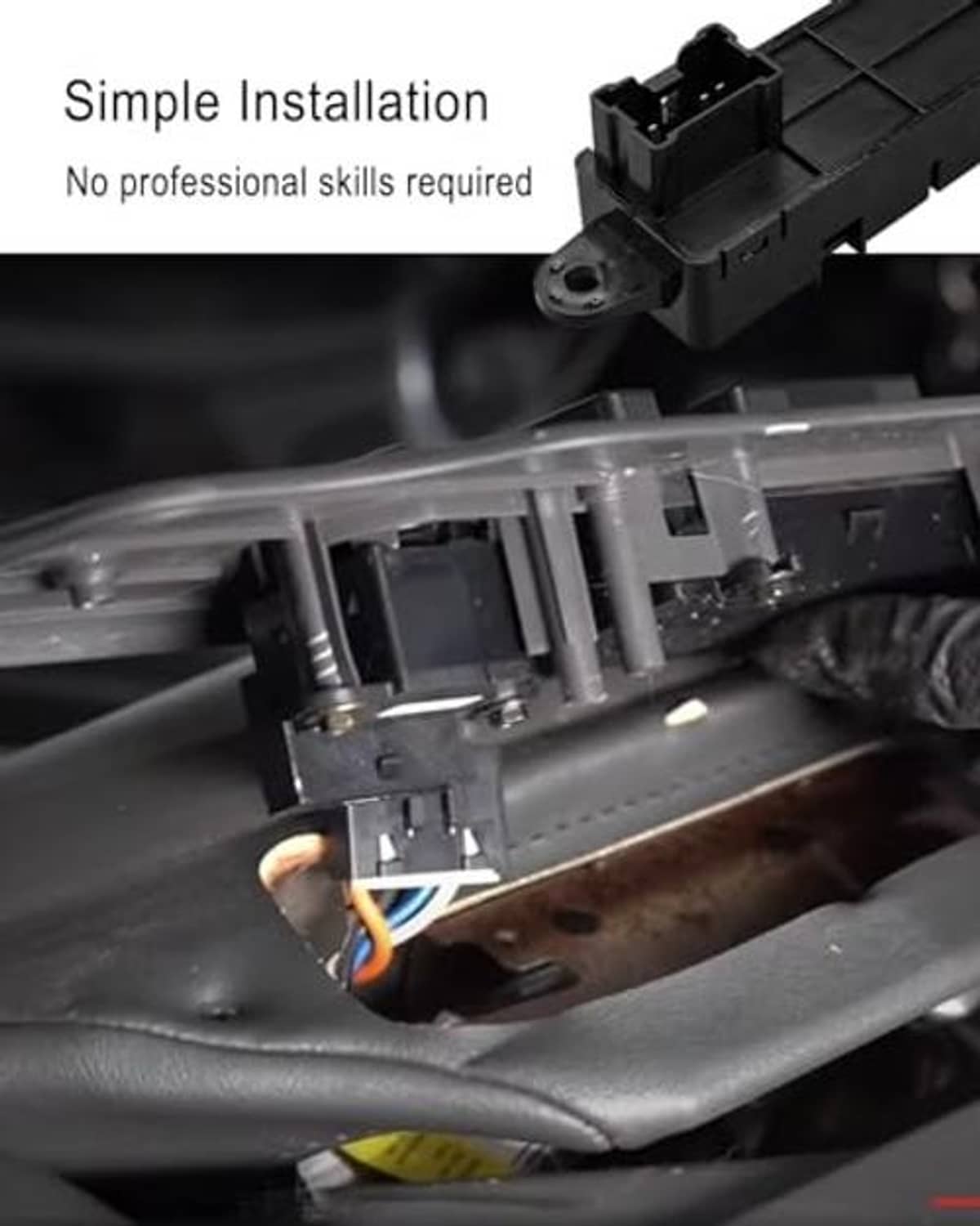 Power seat control switch being installed under seat with wiring connectors