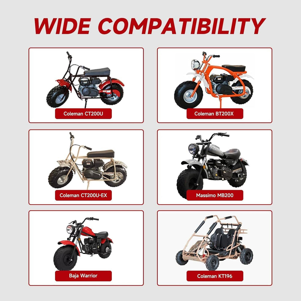 Mini bikes shown as compatibility options for a carburetor throttle kit