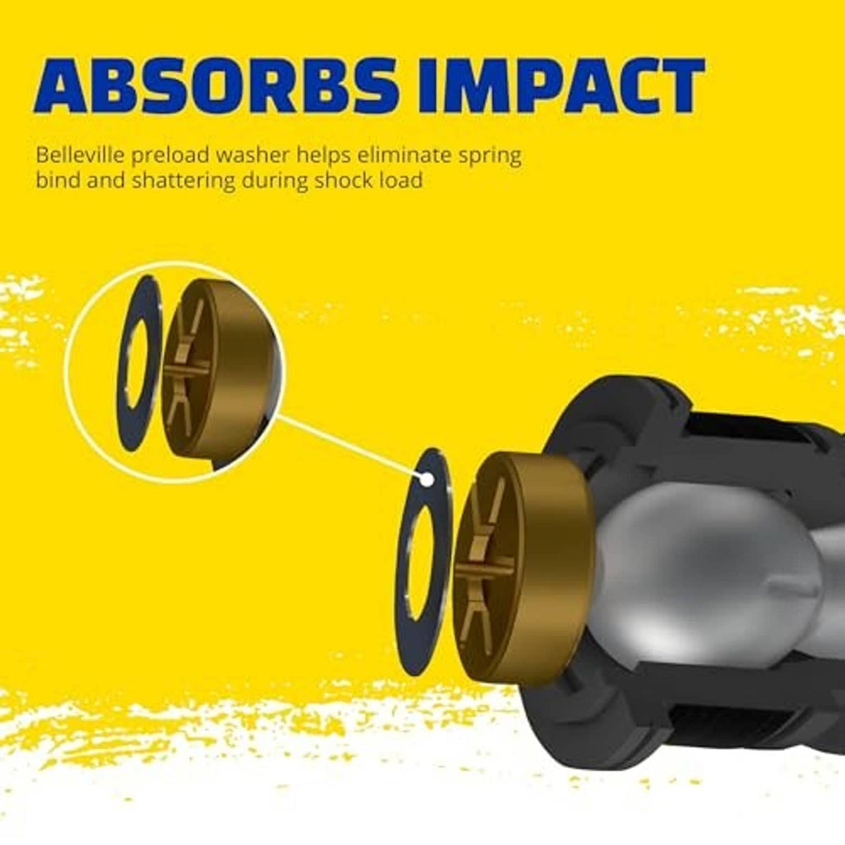 Front upper suspension ball joint with impact-absorbing washer cross-section diagram