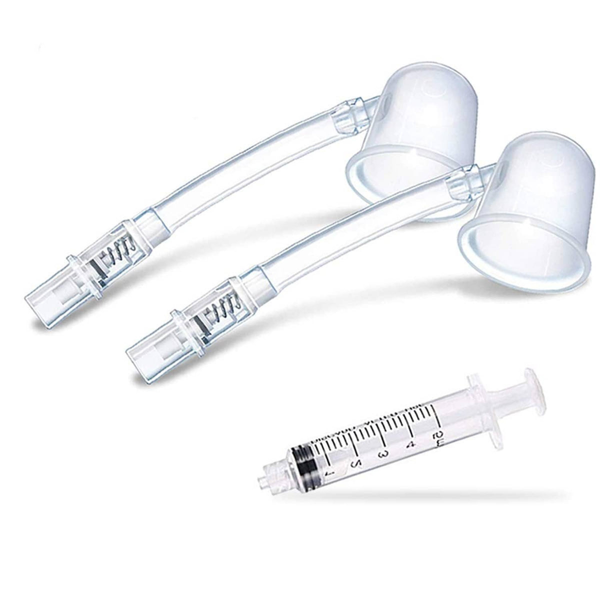 Set of two clear nipple corrector devices with suction cups and adjustable tubes