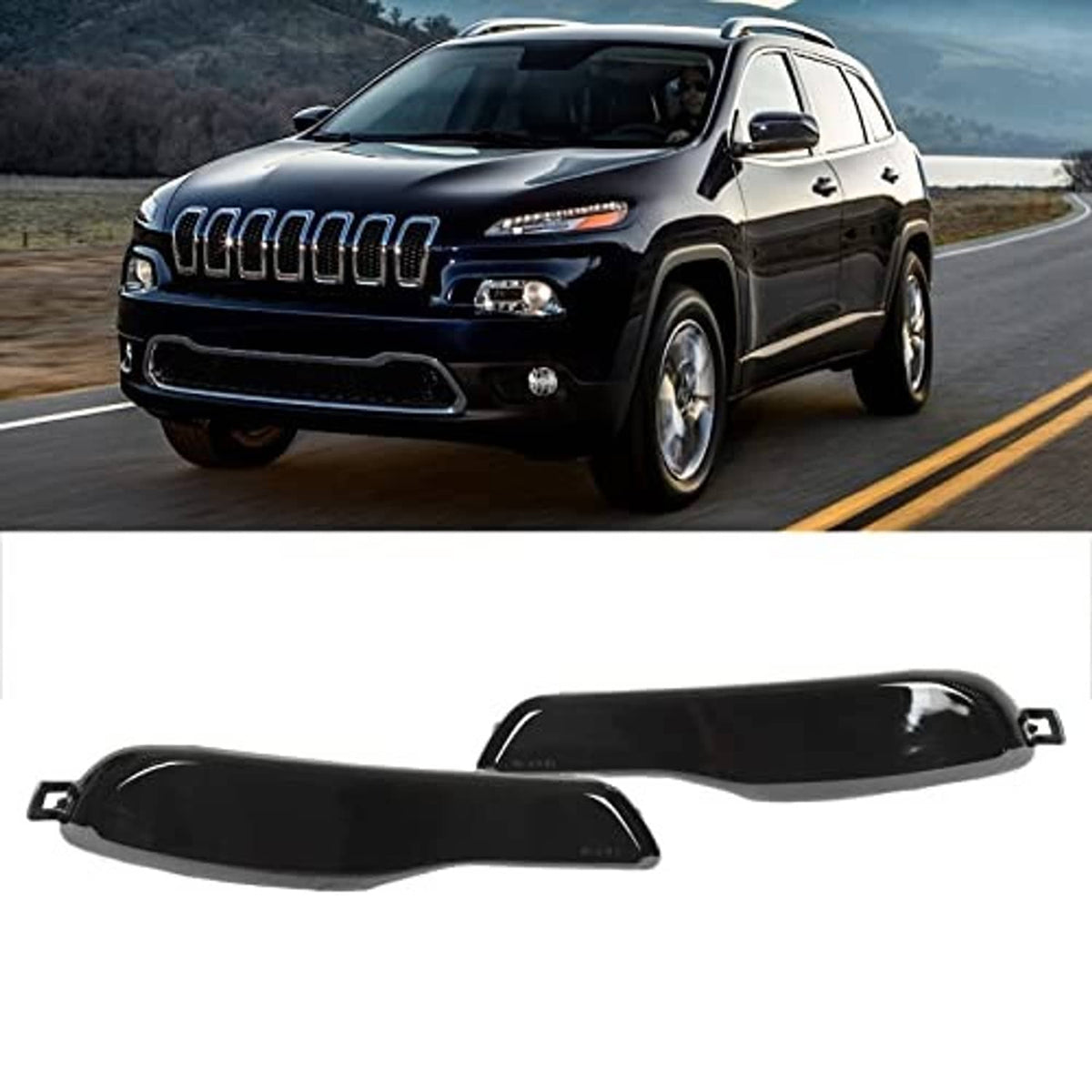 Smoky black rear bumper reflector lens pair, curved shape with tabs