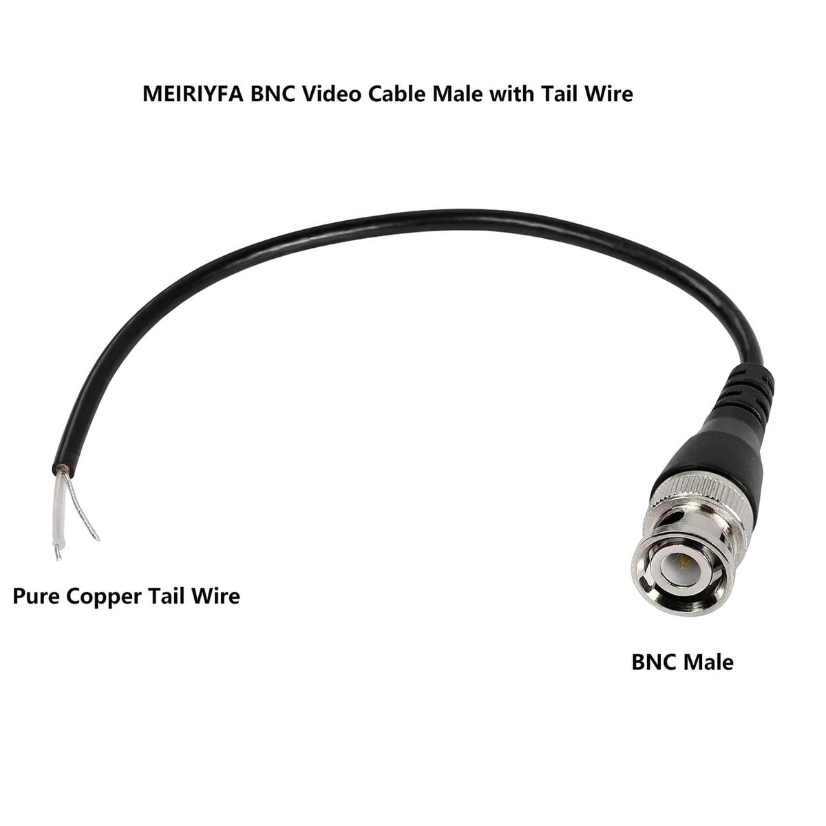 Single black BNC male coaxial cable with exposed tail-wire copper strands